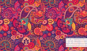 Seamless paisley turkish cucumber and floral patterns in red and purple shades