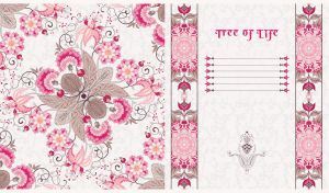 Pink floral mandala pattern on pastel beige and white backdrop