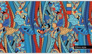 Vibrant ethnic Mehndi ornament in blue, teal red and beige colors
