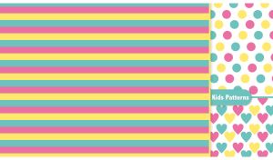 Kids seamless pattern with colorful stripes and polka dots on a white side panel