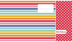 Seamless kids pattern with rainbow stripes and polka dots on a red side panel