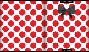 Black bow on a red and white polka dot background