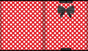 Black bow on a white and red polka dot background