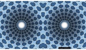 Optical illusion of stereo motion with navy ovals on a pastel navy background