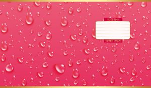 Realistic water droplets shimmer on a red-pink backdrop