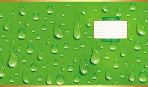 Realistic water droplets shimmer on a green backdrop