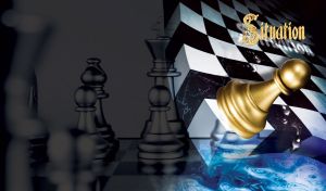 Golden pawn on the edge of the chessboard