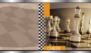 Ivory queen and pawn on a chessboard with blurry chess pieces in dim light