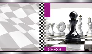 Black pawn opposes the white pieces on the glossy chessboard on a white backdrop