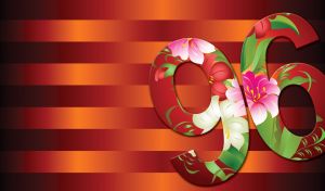 Floral ninety six on a red striped background