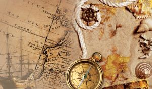 Voyages of Discovery | Treasures and Compasses on Antique Sepia Maps