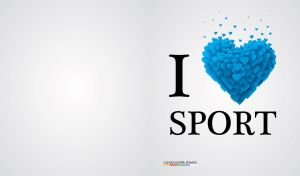 I Love Sport motto with blue hearts on pastel white