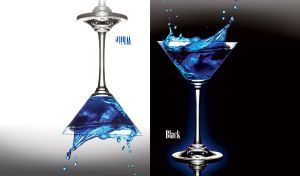 Blue cocktail on white and black