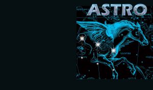 Flying pegasus horse and star constellation zodiac astrology concept on black