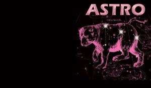 Walking ursa major and sleeping leo minor, zodiac astrology concept on black