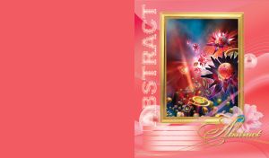 Abstract outer space with futuristic flowers, spirals and asteroids on coral pink