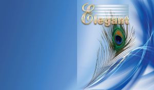 Green elegant peacock feather and an abstract blue gradient wave