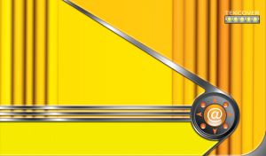 Yellow tech-cover with grey stripes and metal lines with a control button