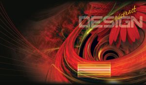 Abstract black and red design with curved lines and red flower