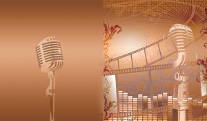Showbiz factory microphone on a ocher background