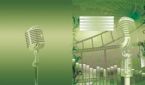 Showbiz factory microphone on a green background