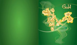 Golden grapes with leaves and a little bird on smoky green