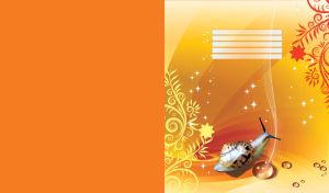 Brown snail crawls over an orange background with a yellow and red swirl