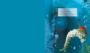 Red butterfly on a white lilac flower on a teal background with swirl pattern