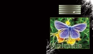Blue butterfly flies in the yellow green electric waves with white on black pattern