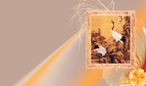 A couple of black necked cranes in the frame with flower decor