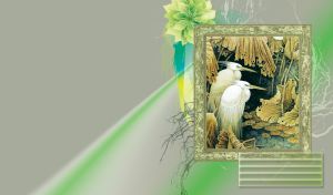 A couple of great egrets in the frame with flower decor