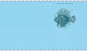 Teal nautical art with lionfish logo on with wind rose on pastel blue