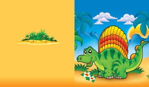 Playful Prehistoric | Green Dinosaurs in Desert Oases | on Blue and Yellow