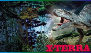 Gorgosaurus dinosaur on the hunt in in the navy night jungle