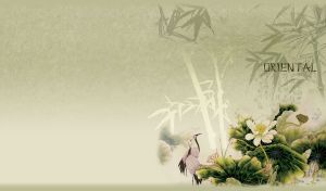 Beautiful oriental greenery with a flower and a stork bird