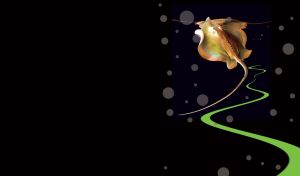 A golden stingray swims in the waters of the abstract sea