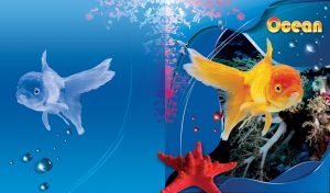 Ocean goldfish swimming underwater with starfish