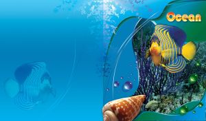 Angelfish swimming on a beautiful blue and green background