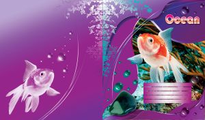 Goldfish swimming underwater on a purple background