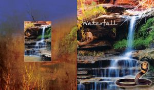 Cobra snake sitting by beautiful waterfall