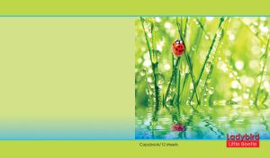 Ladybug in dewy greens over green-blue water on yellow-green bokeh backdrop