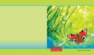 Butterfly in dewy greens over green-blue water on yellow-green bokeh backdrop