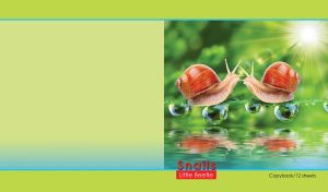 Snails in dewy greens over green-blue water on yellow-green bokeh backdrop