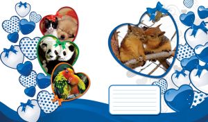 Photo of an adorable pair of red squirrels in a blue heart shaped frame on white