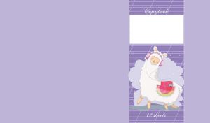 Little white lamb listens to peaceful music against a pastel violet background