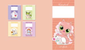 Little kitten pets a mouse against a pastel beige-pink background