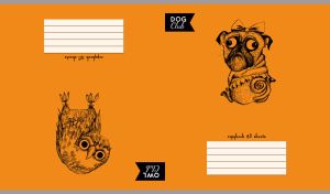Sad dog and a playful owl sketches on an orange background