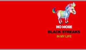 Cartoon rainbow zebra with a funny positive message on a red backdrop