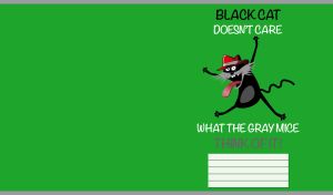 Cartoon cat in a red hat with a funny positive message on a green backdrop