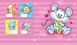 Joyful Characters| Affectionate Cartoon Animals on Pastel Stripes and Hearts